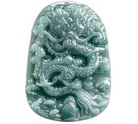 Wyvix Colgante de dragón jadeíta grado A, collar jade verde agua azul pesado 43 g, amuleto rectangular del zodíaco for el éxito los hombres