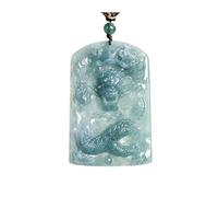 Wyvix Colgante de dragón jadeíta hielo Agua azul, collar del zodiaco pesado tallado a mano 50 g, amuleto poder verde azulado translúcido for hombres