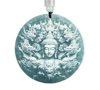 Wyvix Colgante de jadeíta grado A, collar Buda jade agua azul tallado, amuleto redondo Guanyin for hombres y mujeres(C)