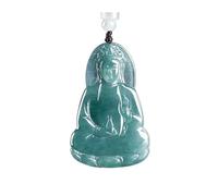 Wyvix Colgante de jadeíta Guanyin Agua azul, collar bodhisattva Lan Shui verde azulado translúcido, amuleto la diosa misericordia tallado a mano