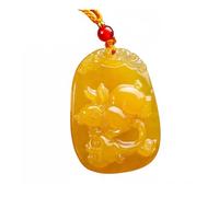 Wyvix Colgante de la deidad guardiana del zodíaco jade amarillo, amuleto Buda patrón tallado 10 g, collar Feng Shui que atrae riqueza(Rabbit)