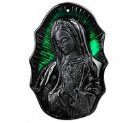 Wyvix Colgante de la Virgen María jadeíta negra grado A, collar Madonna jade tinta grande 59 mm, amuleto cristiano certificado