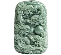 Wyvix Colgante de nueve dragones jadeíta grado A, collar jade verde pesado 40 g, amuleto dragón rectangular for hombres poder y riqueza