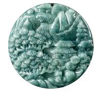 Wyvix Colgante de paisaje jadeíta grado A, amuleto pesado montaña y agua tallado a mano 68 g, collar Feng Shui jade verde for riqueza