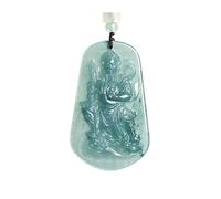 Wyvix Colgante del emperador Zhenwu de jadeíta hielo agua azul grado A, collar taoísta pesado 50 g, amuleto for hombres