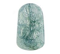 Wyvix Colgante Guanyin del dragón de jadeíta agua azul grado A, collar bodhisattva real 57 mm, amuleto tallado en verde azulado profundo