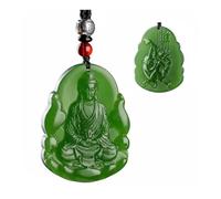 Wyvix Colgante guardián del zodíaco de jade hetiano agua clara, collar bodhisattva Manjusri Samantabhadra 10 g, amuleto nefrita(Monkey clever)