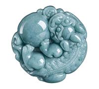 Wyvix Colgante Pixiu de jadeíta agua azul grado A, amuleto riqueza semillas hielo 31 g, collar Pi Yao tallado a mano for la suerte del dinero