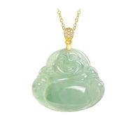 Wyvix Collar con colgante de Buda sonriente jadeíta hielo Natural, amuleto Maitreya chapado en y plata S925, joyería piedra feliz