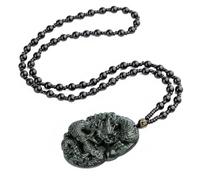 Wyvix Collar con colgante de dragón jade hetiano, piedra tinta verde oscura, amuleto del zodiaco, joyería tallada a mano, regalo for hombres y mujeres