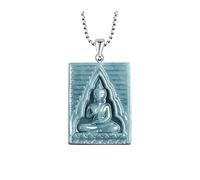Wyvix Collar de Buda Jade Agua Azul - Amuleto meditación jadeíta tallado a mano Colgante Feng Shui for la paz interior y