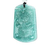 Wyvix Collar de dragón jade agua azul - Colgante etiqueta jadeíta rectangular tallado a mano Amuleto del zodíaco Feng Shui for el poder y éxito profesional