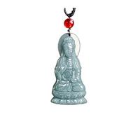Wyvix Collar de Guan Yin pie jade agua azul - Colgante diosa la misericordia jadeíta tallada a mano Amuleto espiritual Feng Shui for paz y
