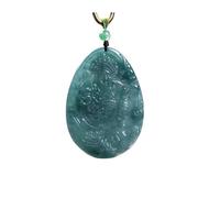 Wyvix Collar de jade natural agua azul la riqueza - Colgante Caishen tallado a mano que sostiene un lingote Amuleto jadeíta hielo Feng Shui for suerte y prosperidad del dinero