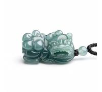 Wyvix Collar de jade real Agua azul natural Jadeíta Mini Pixiu Colgante Piedra verde Amuleto riqueza