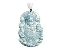 Wyvix Collar de jade riqueza agua azul natural - Colgante jadeíta caishen sonriente tallado a mano Amuleto Feng Shui for la prosperidad y suerte del dinero