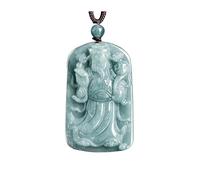 Wyvix Collar de jade riqueza azul - Colgante Caishen tallado a mano Amuleto Feng Shui for, prosperidad y buena suerte