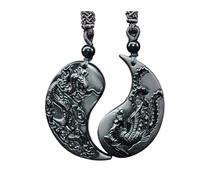 Wyvix Collar de obsidiana con colgante dragón, piedra negra natural, joyería for parejas, amuleto corazón for hombres y mujeres(A)