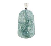 Wyvix Collar Guanyin de dragón jade agua azul - Diosa jadeíta tallada a mano pie sobre un colgante Potente amuleto Feng Shui for el éxito profesional