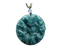 Wyvix Collar guardián del dragón de jade agua azul natural - Colgante grande jadeíta Kowloon 3D 52 mm Amuleto redondo Feng Shui pesado 50 g for hombres