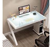 WYWL Escritorio de cristal templado para computadora, diseño moderno, marco de metal en forma de Z, ideal para oficina en casa, estudio y escritorio para juegos