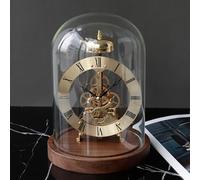 WYWY Reloj de Cúpula de Cristal Estilo Vintage - Movimiento de Cuarzo con Carillón por Hora y Modo Silencioso, Reloj de Mesa Decorativo para Hogar, Oficina o Estante(Gold)