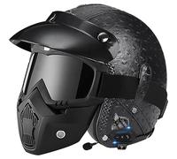 WYXAXNM Casco Medio de Cara Abierta Vintage, ECE Homologado Retro Casco Moto Jet Abierto con Bluetooth ECE Homologado Custom Scooter Casco Moto para Mujer Hombre Adultos - S-2XL (55~64cm)