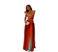 WYYFCBD Vestido Tie-Dye Gradiente Hueco Fuera Maxi De Las Mujeres Elegante del Hombro A-línea Doblado Vestidos Largos Vacaciones Verano Femeninos-Beige-s