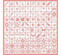 WYYFXY® 100 plantillas para pintar 5 × 5 cm, flores, hojas, hierba, pájaros, insectos, pequeñas y reutilizables, para manualidades y tarjetas de regalo