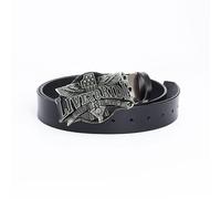 WYYXJY Cinturón Hombre Cinturón Negro Live To Ride Punk Rock Hiphop Casual Western Cowboy Cinturón Cuero Vacuno Cinturón Retro Hebilla Gran Hebilla 125Cm