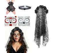 WZBBJuser Diadema del Día de Muertos Halloween Rosas, Velo Floral para Halloween, Disfraz Mexicano del Día de Los Muertos, Accesorios para Disfraces de Halloween (Negro)