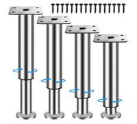 WZCMLJ 4 patas para muebles ajustables de acero inoxidable, patas de mesa de metal, altura regulable, cromo, 18-30 cm, diámetro de 38 mm, patas de cama, patas de muebles, patas para muebles, muebles
