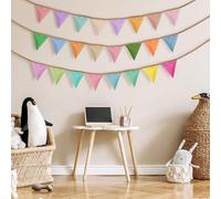Wzczf 3 Pack Banderines de Fiesta, 2.5m Decoración para Habitación de Niños y Niñas Guirnaldas de Tela de Poliéster Lavable, Cuna Triángulo Colorido Bandera Decoración