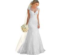 WZEFEIO Vestido de Novia Flores de Encaje Vestido de Novia de Moda, Blanco, 42