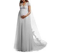 WZEFEIO Vestido de Novia Vestido de Novia a Largo Vestido de Novia de Encaje Vestido de Moda Civil Vestido de Princesa Vestido de Mujer Embarazada de Gran Tamaño, Blanco, 40