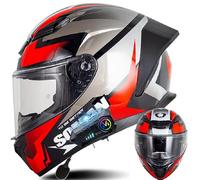 WZGGTEAM Bluetooth Integrado Casco Moto Cascos Integrales, Casco Moto Integral para Hombre y Mujer, ECE Homologado con Visera, Lente Sistema De Ventilación Forro Extraíble