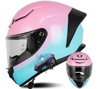 WZGGTEAM Bluetooth Integrado Casco Moto Cascos Integrales, Casco Moto Integral para Hombre y Mujer, ECE Homologado con Visera, Lente Sistema De Ventilación Forro Extraíble