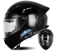 WZGGTEAM Bluetooth Integrado Casco Moto Cascos Integrales, Casco Moto Integral para Hombre y Mujer, ECE Homologado con Visera, Lente Sistema De Ventilación Forro Extraíble
