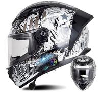 WZGGTEAM Bluetooth Integrado Casco Moto Cascos Integrales, Casco Moto Integral para Hombre y Mujer, ECE Homologado con Visera, Lente Sistema De Ventilación Forro Extraíble