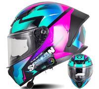 WZGGTEAM Bluetooth Integrado Casco Moto Cascos Integrales, Casco Moto Integral para Hombre y Mujer, ECE Homologado con Visera, Lente Sistema De Ventilación Forro Extraíble