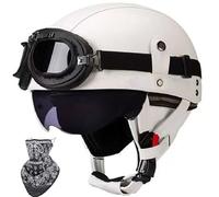 WZGGTEAM Casco de Motocicleta Retro Media Carcasa con Gafas, Homologación Dot/ECE Casco Abierto de Cuero, Hebilla de Liberación Rápida, Casco Jet Media Carcasa para Adultos