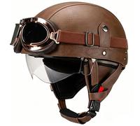 WZGGTEAM Casco de Scooter de Cuero Retro con Gafas, Medio Casco Aprobado por ECE para Hombre y Mujer, para Bicicleta y Crucero