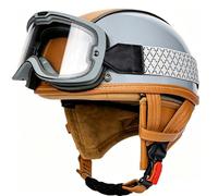 WZGGTEAM Casco Moto Semintegral, Certificado Dot/ECE, Ligero Estilo Retro para Cruiser Scooter Ciclomotor Bici Eléctrica Adultos Hombre Mujer, Forro Desmontable, con Gafas Protectoras