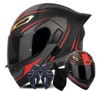 WZGGTEAM Cascos Modulares de Moto, Casco Abatible con Doble Visera, Cascos Integrales, ECE Homologado, Casco Modular Integrado Cola Grande para Adultos Mujeres Y Hombres