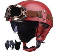 WZGGTEAM Retro Casco Half-Helmet con Gafas, Casco De Cara Abierta, Casco Semi Cubierto para Motocicleta, Moto De Estilo Retro Homologado Dot/ECE, Casco Alemán De La Segunda Guerra Mundial