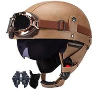 WZGGTEAM Retro Casco Half-Helmet con Gafas, Casco De Cara Abierta, Casco Semi Cubierto para Motocicleta, Moto De Estilo Retro Homologado Dot/ECE, Casco Alemán De La Segunda Guerra Mundial