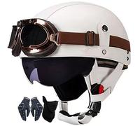 WZGGTEAM Retro Casco Half-Helmet con Gafas, Casco De Cara Abierta, Casco Semi Cubierto para Motocicleta, Moto De Estilo Retro Homologado Dot/ECE, Casco Alemán De La Segunda Guerra Mundial