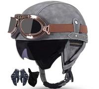 WZGGTEAM Retro Casco Half-Helmet con Gafas, Casco De Cara Abierta, Casco Semi Cubierto para Motocicleta, Moto De Estilo Retro Homologado Dot/ECE, Casco Alemán De La Segunda Guerra Mundial