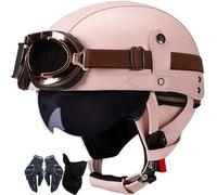 WZGGTEAM Retro Casco Half-Helmet con Gafas, Casco De Cara Abierta, Casco Semi Cubierto para Motocicleta, Moto De Estilo Retro Homologado Dot/ECE, Casco Alemán De La Segunda Guerra Mundial