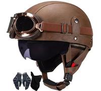 WZGGTEAM Retro Casco Half-Helmet con Gafas, Casco De Cara Abierta, Casco Semi Cubierto para Motocicleta, Moto De Estilo Retro Homologado Dot/ECE, Casco Alemán De La Segunda Guerra Mundial